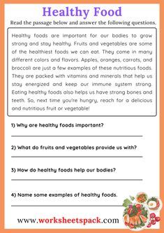 the healthy food worksheet for kids is shown in this printable activity sheet