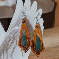 Western Leather Earrings, Hand Tooled Southwestern Earrings For Gift, Artisan Brown Hand Tooled Earrings, Hand Tooled Leather Drop Earrings, Tooled Leather Earrings Cactus, Tooled Leather Earrings, Southwestern Hand-tooled Leather Jewelry, Chandbalis Earrings, Western Leather