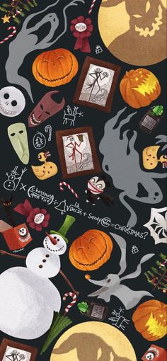 an image of halloween themed items on a black background