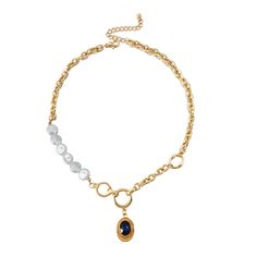 Long Blue Crystal Pendant Choker Pearl Necklace – Glam Duchess Choker Pearl Necklace, Female Neck, Choker Pearl, Neck Jewelry, Pearl Necklace Vintage, Lady Girl, Pendant Choker, Gold Pearl Necklace, Neck Jewellery