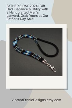 Give the gift that fuses elegance with everyday utility this Father's Day. Our handcrafted men's lanyard, with its sleek black and blue beads, is a stylish way to keep essentials within reach. Perfect for the dad who appreciates a touch of class in his daily routine. Take advantage of our Father's Day sale and make his day with this unique accessory! Everyday Black Beaded Jewelry, Blue Beaded Jewelry For Everyday Use, Everyday Blue Beaded Jewelry, Handmade Black Jewelry For Personal Use, Handmade Black Necklace For Personal Use, Handmade Black Necklace, Traditional Handmade Jewelry For Everyday Use, Handmade Black Beads For Crafting, Handmade Black Necklaces