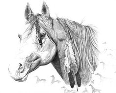 a drawing of a horse with feathers on it's head