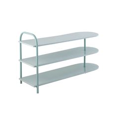 three tiered shelf with two shelves on one side and an empty shelf on the other