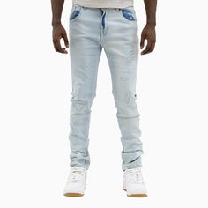 Expertly Crafted For Style And Comfort, Our Men's Savar Ice Blue Slim Denim Ripped Jeans Pant Is A Must-Have For Any Modern Man's Wardrobe. Made With Premium Denim And Designed For A Sleek Slim Fit, These Jeans Feature Stylish Distressed Detailing For A Rugged Edge. Elevate Your Look With Our Versatile And Durable Jeans. More Details: - Color: Ice Blue - Style: Sjr0331-Iceblu Blue Bottoms With Zipper Closure For Streetwear, Blue Denim Pants With Zipper Closure, Light Wash Jeans With Zipper For Streetwear, Blue Jeans With Zipper Closure For Streetwear, Light Wash Zip Fly Jeans For Streetwear, Blue Straight Leg Jeans With Zip Fly, High Rise Blue Jeans With Zip Fly, Blue Denim Jeans With Zip Fly, Blue High Rise Jeans With Zip Fly