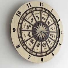 a wooden clock with roman numerals on it