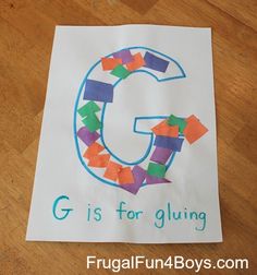 the letter g is for gluing made with construction paper and colored crayons