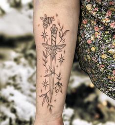 Lady Knight Tattoo, Fantasy Dagger Tattoo, Three Of Swords Tattoo, Dark Academia Tattoo, Cottagecore Tattoo, Whimsical Tattoos, Party Tattoos