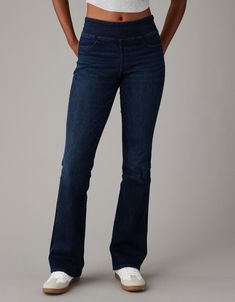 AE Luxe Pull-On High-Waisted Kick Bootcut Jean How To Wear Bootcut Jeans, White Jeans Men, Candle Pedestal, Athletic Fit Jeans, Dream Jeans, Graphic Tee Dress, Bootcut Jean, Jean Trends, High Waisted Flares