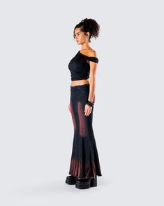 Serve some subtle sultry glamor in this fit 🖤 With a little edge, this two-piece set, pairing a black asymmetrical top with a black washed maxi skirt, will have them hooked ⛓️‍ Fitted Asymmetrical Maxi Dress For Night Out, Black Maxi Length Bottoms For Night Out, Black Maxi Bottoms For Night Out, Black Cropped Bottoms For Evening, Black Asymmetrical Maxi Skirt For Summer, You Deserve It, Asymmetrical Tops, Cargo Pant, Two Piece Sets