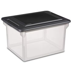 a plastic container with a lid and black lid