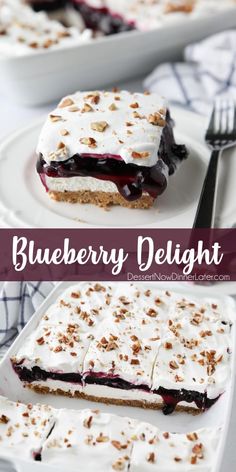 blueberry delight dessert on a plate with a fork