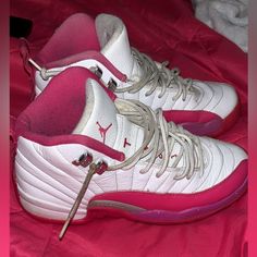 Pink And White Jordans Size 6 Missing Left Inner Sole Just Need To Get A New One Good Condition Pink J1 Shoes, White And Pink Jordans, Pink Jordan Shoes With Cushioned Footbed For Sports, Valentine’s Day Jordans, Digital Pink Jordans, Jordan 11s, Pink Jordans, Pretty Sneakers, Womens Jordans