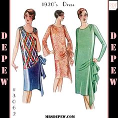 Vintage Sewing Pattern Ladies' 1920s Evening Gown or Day Dress #3062 - INSTANT DOWNLOAD 1920s Ladies, 1920s Evening Gowns, Evening Dress Pattern, 1920s Evening Dress, 1920's Style, 1920s Style, 1920s Dress, Motif Vintage, Couture Vintage