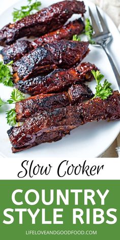 slow cooker country style ribs on a white plate