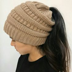 Beanie With Hole On Top For Bun Or Pony Tail. Brand New. Ponytail Knit Hat, Knitted Ponytail Hat, Beautiful Ponytail, High Bun Ponytail, Knit Caps, Bun Ponytail, Messy Bun Beanie, Bun Beanie, Ponytail Beanie