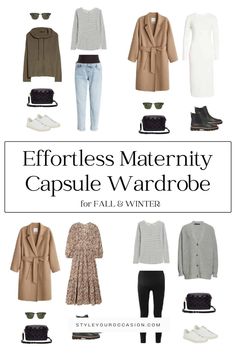 Moda Sostenible: Fall Capsule Essentials #ModaAtemporal #CapsulaDeRopa #OtoñoConEstilo #CombinacionesDeRopa Chic Maternity Outfits, Pregnancy Capsule Wardrobe, Maternity Wardrobe Essentials, Maternity Capsule Wardrobe, Chic Maternity, Fall Winter Capsule Wardrobe