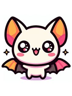 a cute little bat with big eyes and pink wings on it's back legs