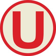 a red and white sign with the letter u in it's center on a white background