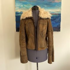 Beautiful Rare Patchwork Soft Leather Jacket Warm And Cozy Shearling Fur Liner Refined Jacket Designer From Paris Brown With Light Tan Fur Lapel Gently Used , Great Condition No Flaws Rips Or Stains Jacket Kept In Its Own Garment Bag Length 20”. Under Arm To Under Arm 20” Size 42 Brown Shearling Jacket Outfit, Shearling Jacket Outfit, Leather Fur Jacket, Fur Leather Jacket, Vintage Fur, Garment Bag, Light Tan, Shearling Jacket, Fur Jacket