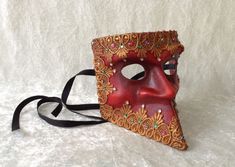 Artisan Bauta mask: 'Classic Bauta Deluxe red' (subtle shading with lace and rhinestones ) - Traditional handmade mask - wearable art The masks of Theater Didymus are made according to a unique and self-developed recipe based on classic techniques for mask making used in Venice and in the world of the theatre. It is a special kind of papier-mâché, coated with a certain texture or a sturdy finish that is completely sanded smooth. The masks are made completely by hand, the process involves several Bauta Mask, Mask Ball, Handmade Mask, Costume Masks, The Theatre, Mask Making, Red Lace, Costume Accessories, Wearable Art