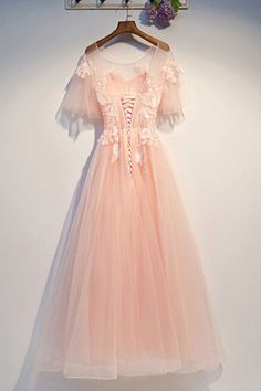 Shop Cute Lace Blush Pink Prom Dress Aline With Sheer Neck Puffy Sleeves online. SheProm offers formal, party, casual & more style dresses to fit your special occasions. Pink Party Dress Short Aesthetic, Pink Puffy Sleeve Dress, Poofy Pink Dress, Pointe Photoshoot, Puffy Pink Dress, Fairytale Prom, Blush Pink Prom Dress, Poofy Prom Dresses, Pink Flowy Dress