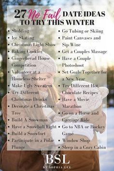 a woman in winter clothing with text overlay that reads, 27 me fall date ideas to try this winter