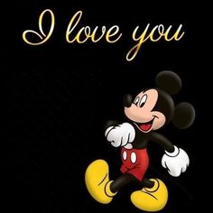 a mickey mouse with the words i love you written in gold on it's face