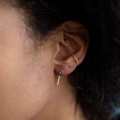 something blue or pretty in peach? Ethically + domestically-sourced gemstones are the perfect pop of color in these simple, stackable thread earrings. Choose from blue Sapphires from Montana or peachy-pink Sunstones from Oregon, and make them your own in the metal of your choice! Earring Specifications: brilliant-cut Montana sapphires each weigh .25ct + measure 3mm brilliant-cut Oregon peach sunstones each weigh .20ct + measure 3mm stones are prong-set in the metal of your choice thread measures Minimalist Birthstone Earrings, Minimalist Birthstone Earrings For Everyday, Minimalist Everyday Earrings With Birthstone, Minimalist 14k Gold Earrings With Gemstone, Everyday Single Ear Climber Fine Jewelry, Montana Sapphires, Thread Earrings, Montana Sapphire, Peachy Pink