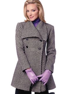 "Jacket and Coat: Semi-fitted, lined jacket or coat have modified shawl collar, princess seams, side seam pockets. A/B, C or D cup size adjustments. Size:16-18-20-22 Bust:38-40-42-44\" Waist:30-32-32-37\" Hips:40-42-44-46\"" Fitted Double-breasted Outerwear With Buttons, Fitted Outerwear With Buttons And Lapel Collar, Fitted Double-breasted Tweed Jacket With Pockets, Winter Outerwear With Covered Buttons And Lapel Collar, Fitted Outerwear With Double Button And Lapel Collar, Fitted Long Sleeve Outerwear With Double Button Closure, Tailored Shawl Collar Outerwear For Fall, Winter Outerwear With Shawl Collar And Single Breasted, Tailored Fall Outerwear With Shawl Collar