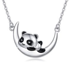 PRICES MAY VARY. Panda Necklace: Cute panda on moon necklace,fill with fun panda necklace gifts for pet lovers,yourselft,friends,son and duaghters,girlfriend and so on. Material:925 Sterling silver;Chain length:18inches long with 2inches extended adjustable length This cute panda on moon necklace is suitable for any occasion, easy to match with all kinds of clothes, increase more fun and happy atmosphere. Moon Panda Necklace comes with a nice gift box;Perfect gift as Birthday Gift,Mothers day gi Panda Necklace, Gifts For Women Birthday, Rabbit Pendant, Paw Print Necklace, Animal Necklace, Gift Wedding Anniversary, Crescent Moon Pendant, Moon Pendant Necklace, Sterling Necklaces