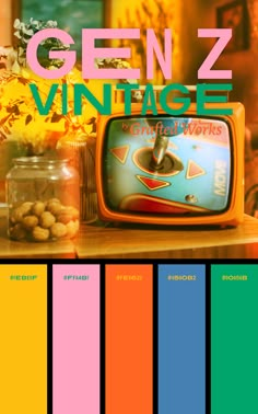 Free Font Ideas Vivid Colors Palette, Font Color Palette, 80s Aesthetic Color Palette, Gen X Color Palette, Retro Orange Color Palette, 80 Color Palette, Color Blocking Party Theme, Vintage Pop Aesthetic, 00s Color Palette