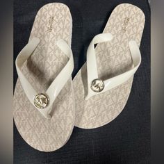 White, Gold And Tan Mk Flip Flops Size 7 Brand New Michael Kors Shoes, Flip Flops, Michael Kors, Size 7, White Gold, Women Shoes, Brand New, Women Shopping, Gold