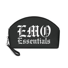 "Release your emo spirit with our captivating 'Emo Essentials' makeup bag, designed exclusively for those who embrace the beauty of darkness and the raw emotions that define the emo culture. This bag is a statement piece that perfectly encapsulates the essence of emo aesthetics. .: 100% PU faux leather .: One size: 6.3\" × 9.4\" × 3.3'' (16cm × 23.8cm ×  8.4cm) .: Removable leather strap .: Lightweight and compact  .: Black interior .: Seam thread color automatically matched to design" Black Emo Bags For Everyday Use, Trendy Black Cosmetic Bag, Trendy Black Pouch For Personal Use, Trendy Black Cosmetic Bag For Daily Use, Trendy Black Zipper Pouch, Black Pouch Cosmetic Bag Gift, Trendy Black Pouch Cosmetic Bag, Emo Essentials, Beauty Of Darkness