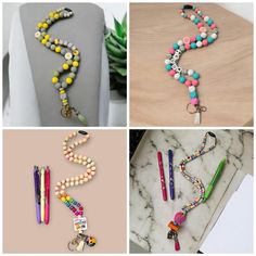 My daughter is making bracelets, anklets, earings, keychains, and lanyards. She is trying to earn money for books, records, and to save. Average length if a lanyard is 34" if you would like it shorter or longer send a message.  Please send a message with your personalization: color(s), name, charm or tassel, if you want a focal bead Can do custom orders just send a message. Bracelets: $7 Anklets: $8 Keychains: $10 Teacher Lanyards: $20 Can do many different colors, charms, and beads. Message Bracelets, Teacher Lanyards, Lanyard Badge Holder, Nurse Lanyard, Lanyard Teacher, Making Bracelets, Teacher Lanyard, Badge Holder, Focal Bead