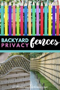 the backyard privacy fence is painted in rainbow colors