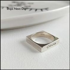 "Premium Quality 925 Sterling Silver Personalized Ring, Unisex, Custom initials or name Ring. (KP14) ∙ ∙ ∙ ∙ ∙ ∙ ∙ ∙ ∙ ∙ ∙ ∙ ∙ ∙ ∙ ∙ ∙ ∙ ∙ ∙ ∙ ∙ ∙ ∙ ∙ ∙ ∙ ∙ ∙ ∙ ∙ ∙ ∙ ∙ ∙ ∙ ∙ -------NEW by ZDP - Custom laser engraving!------- -------For wholesale or custom orders, please contact!---- This Signature ring is casted, polished, sized and cleaned, all handmade here at our workshop! Once it's ready, its engraved based on your request. Items are sent in a gift box. ♡ So how do I order? Three simple ste Modern Engraved Ring With Engraving Option As Gift, Minimalist Silver Ring For Personalized Gift, Modern Personalized Sterling Silver Signet Ring, Modern Personalized Sterling Silver Engraved Ring, Customizable Silver Minimalist Signet Ring, Minimalist Silver Customizable Signet Ring, Minimalist Customizable Signet Ring For Anniversary, Minimalist Engraved Rings For Personalized Gifts, Customizable Silver Engraved Ring For Personalized Gift