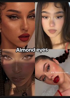 Make Up Looks Cat Eyes, Siren Eyes Selfie, Eye Makeup For Brown Almond Eyes, Makeup Tutorial For Almond Eyes, Eye Look For Almond Eyes, How To Make Almond Eyes Look Bigger, Makeup Oval Face Shape, Makeup For Almond Eyes Shape