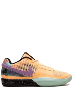 multicolour mesh panelling signature Swoosh logo detail round toe front lace-up fastening logo patch at the tongue branded insole rubber sole Eybl Shoes, Nike Ja 1, Hoop Shoes, Swoosh Logo, Womens Shoes Sneakers, Patch Logo, Lace Front, Rubber Sole, Shoes Sneakers