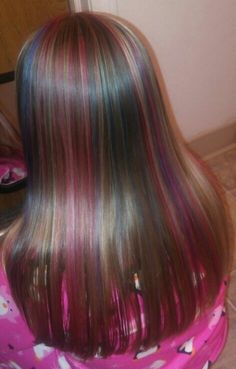 Brown Hair With Coloured Highlights, Colorful Highlights, Rainbow Highlights, Peinados Hair Styles, Hair Streaks