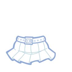 a drawing of a skirt with belt on the front and bottom, in light blue