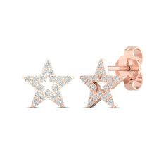 Sparkle like a star, literally, with the cosmic glow of these diamond stud earrings. Twinkling diamond accents trace the open star-shaped silhouette styled in romantic 10K rose gold. The earrings secure with friction backs. Wedding Earrings Studs, Wedding Studs, Star Stud Earrings, Magical Jewelry, Kay Jewelers, Star Earrings Stud, Diamond Star, Star Jewelry, Moon Jewelry