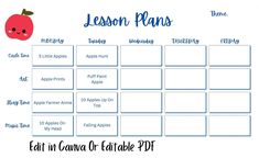 the printable lesson plan for kids with an apple on it