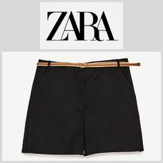 Brand New With Tags Zara Black Bermuda With Brown Belted Shorts. Size: L Condition: Nwt High-waisted Black Shorts For Work, Black Pants For Workwear, Short Length, Zara Black Shorts For Night Out, Elegant Black Shorts With Belt Loops, Chic Black Zara Shorts, Elegant Black Zara Shorts, Zara Brown Shorts, Zara Brown Short Bottoms, Zara High-waisted Stretch Shorts