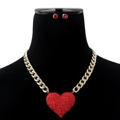 Material: Lead compliant plated metal, glass Closure: Lobster clasp Size: 17" length, 3" extender, 1.8" pendant Big Heart Necklace, Evening Necklace, Necklace Big, Jewelry Elegant, Necklace Elegant, Puffed Heart, Necklace Heart, Elegant Necklace, Necklace Fashion