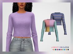 an image of a woman wearing sweaters and jeans for the simsley sweaterr