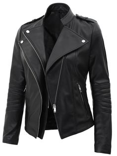 ► 100% Real Leather ★ Ultra-soft, supple Material ► Rayon lining ► Zipper closure ► Dry Clean Only ► Our black leather jackets for women are made up of real lambskin leather, Lined with smooth viscose lining for superior softness and comfort. ► Our real leather jacket women is a modern fit jacket. For an accurate size, please refer to the size chart provided in the picture. ► Front: Asymmetrical Zip Closure, Multiple Pockets with internal viscose lining are key features of womens leather jackets Quilted Decorations, Racer Leather Jacket, Cafe Racer Leather Jacket, Leather Jackets Online, Bike Jacket, Womens Black Leather Jacket, Leather Store, Womens Biker Jacket, Lambskin Leather Jacket