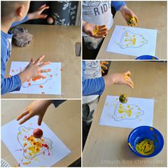 the process of making an art project for children to do with their hands and fingers