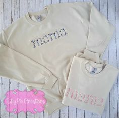 Floral Mama Sweatshirt - Available for boy moms, girl moms or moms of – Lilly Pie Creations Matching Spring Loungewear Tops, Spring Loungewear Matching Tops, Moms Girl, Pretty Script Fonts, Floral Words, Beige Sweatshirt, Pink And Blue Flowers, Flowers Blue, Floral Letters