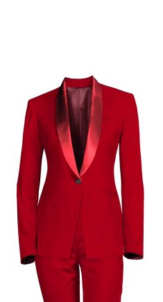 You will look gorgeous in this elegant tuxedo with shawl lapels. Cut and tailored from Wool Blends fabric specifically with women in mind, this elegant slim fitting intense red tuxedo suit accentuates your woman's figure. The fully lined, flat-front pants with straight side pockets and front zipper creates a classic tuxedo suit for all occasions.  At sumissura every single suit is made to measure, so you can customize this design or you can create your own here: Tuxedo Suits. Tailored Chic Blazer With Shawl Collar, Red Fitted Elegant Suit, Elegant Fitted Red Suit, Elegant Red Fitted Suit, Elegant Tailored Red Tuxedo, Red Blazer With Suit Collar For Evening, Red Evening Blazer With Suit Collar, Chic Shawl Collar Blazer For Formal Occasions, Elegant Red Fitted Tuxedo