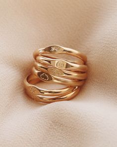 R1318 - Gold Filled - Symbol Signet Ring — Priscilla Ma Meaningful Gold Rings, Stacked Signet Rings, Timeless Ring Design, Signet Ring Engraving Ideas, Everyday Gold Rings, Soldering Rings, Casual Gold Rings, Stamp Rings, Customized Rings